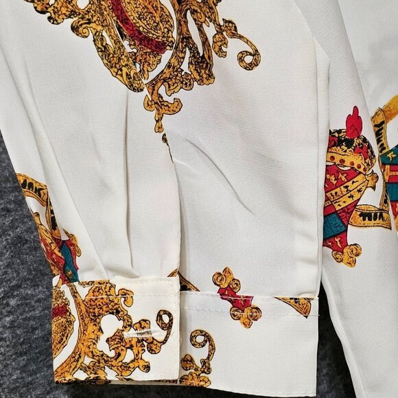 Hunters Run Shirt Womens‎ Size B6 White Gold Printed Long Sleeve Button Down - Picture 11 of 16